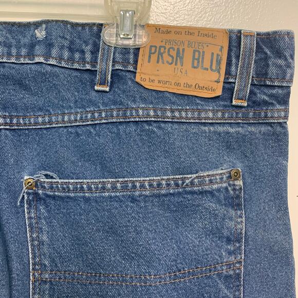 Prison Blues Mens Made in the USA Vintage Dark Wash Double Knee Jeans 44 x 34 - Picture 8 of 11